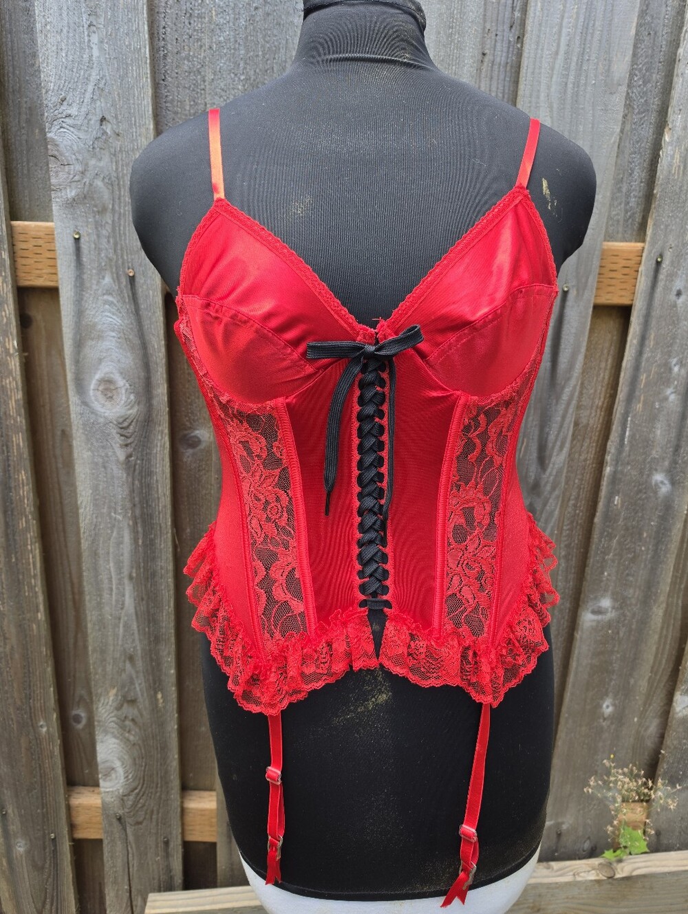 Vtg 90's Red Satin Lace Corset Top Lingerie Vampy Goth Romantic Femme Fatale